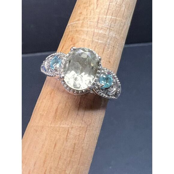 Prasiolite and apatite ring in platinum over copper size 8 - Picture 14 of 16